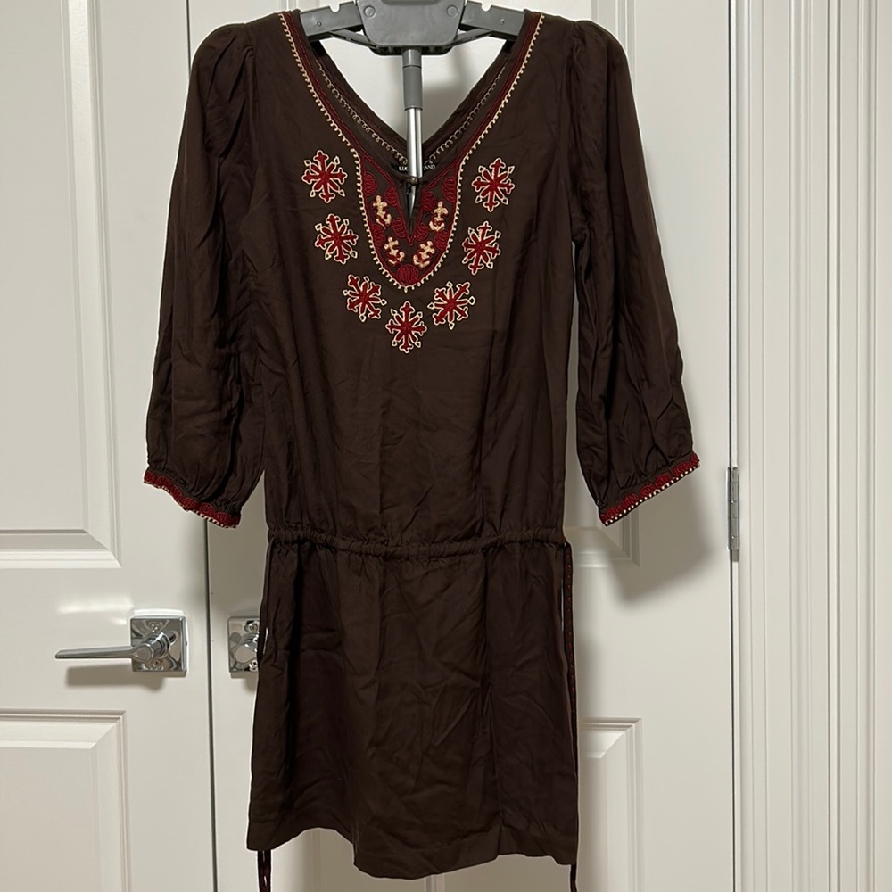 Lucky Brand Womens Brown Embroidered Dress